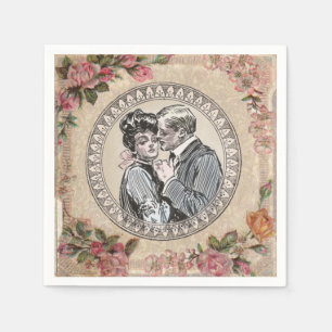 Serviettes Jetables Vintage Romance Couple : Antique Rose Girly Love