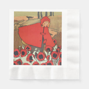 Serviettes Jetables Vintage Rouges Couvercle Rouge Fleurs de Pavot Wol