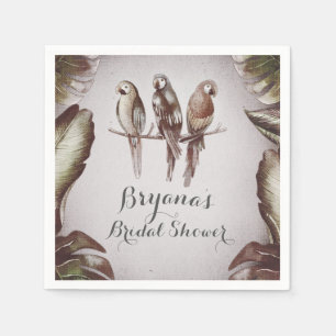 Serviettes Jetables Vintage Tiki Birds Parrots & Feuilles