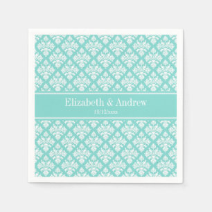 Serviettes Jetables Vintage Turquoise What Damask #3 Turq Nom Monogram