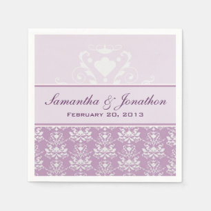 Serviettes Jetables Violet africain et Mariage damassé d'argent