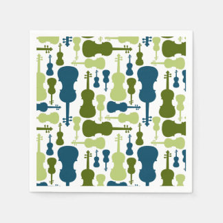 Serviettes Jetables Violons - Motif bleu et vert