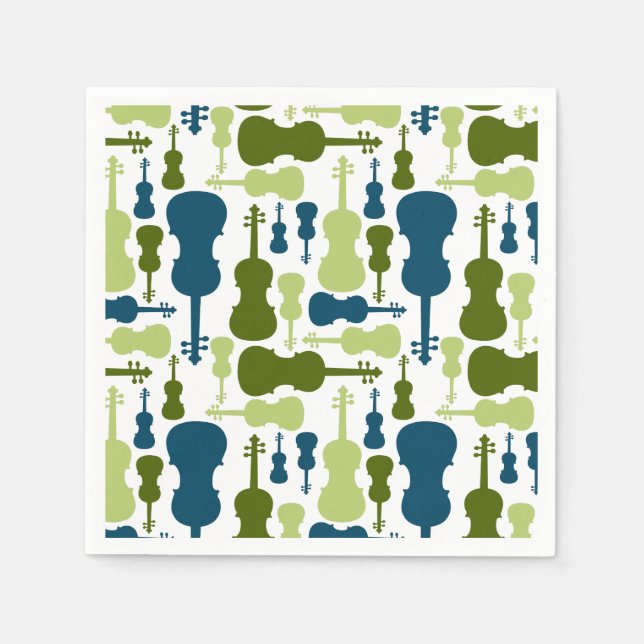 Serviettes Jetables Violons - Motif bleu et vert (Devant)