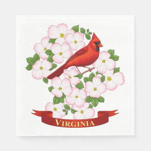 Serviettes Jetables Virginie State Cardinal Bird and Dogwood Flower