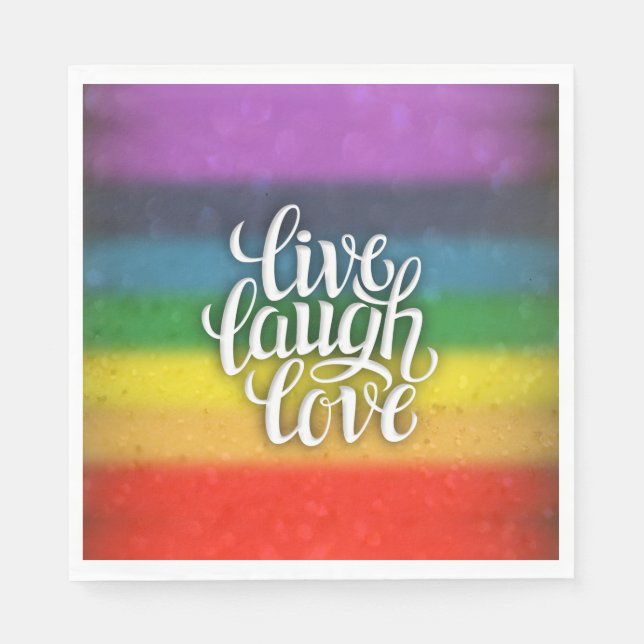Serviettes Jetables Vivre Rire Amour Rainbow Napkins (Devant)