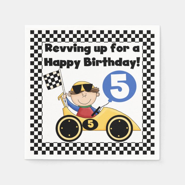Serviettes Jetables Voiture de course Jaune 5e Anniversaire Papier ser (Devant)