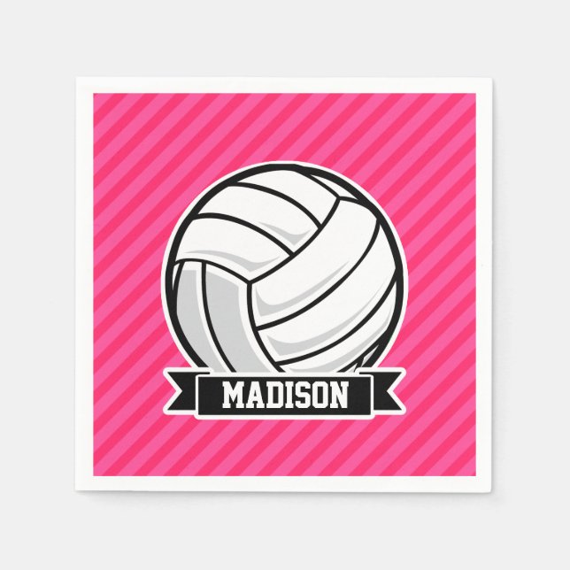 Serviettes Jetables Volley-ball sur Neon Pink Stripes (Devant)
