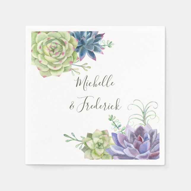 Serviettes Jetables Watercolor Desert Cactus Succulents Mariage (Devant)