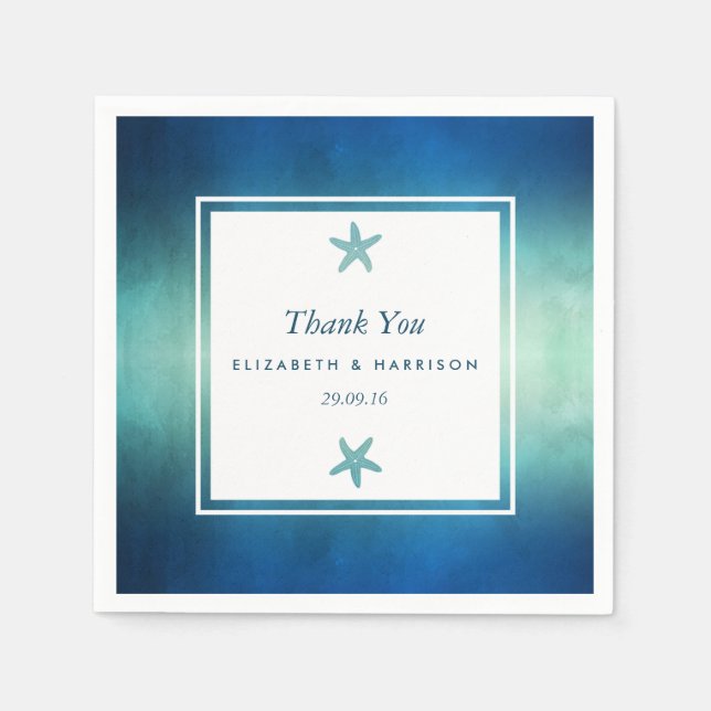 Serviettes Jetables Watercolor Ocean Starfish Beach Wedding (Devant)