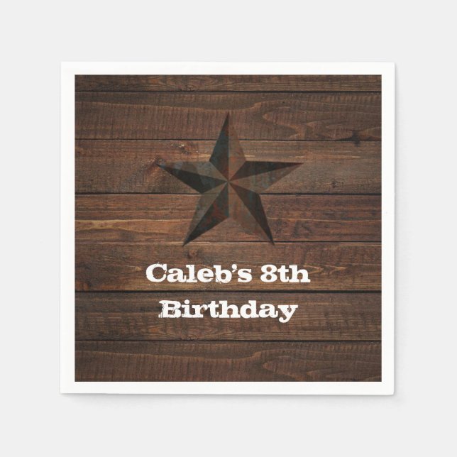 Serviettes Jetables Western Rusty Star sur Wood Rustic Country Party (Devant)