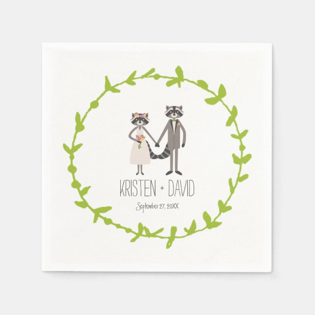 Serviettes Jetables Whimsical Forest Raccoons Rustic Mariage (Devant)