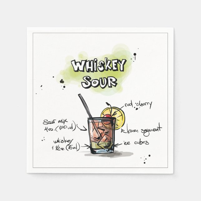 Serviettes Jetables Whiskey Sour Drink Recette Cocktail Napkin (Devant)