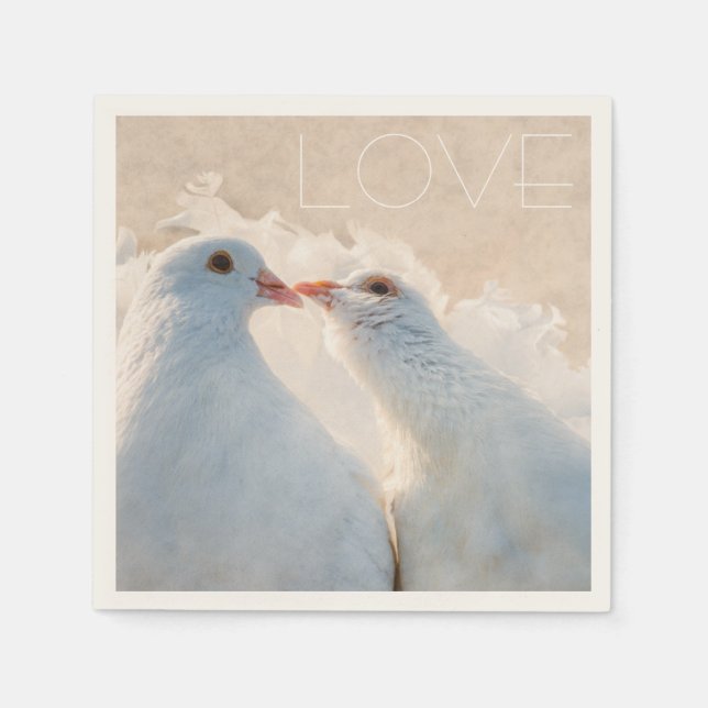 Serviettes Jetables White Kissing Doves - Love personnalisable (Devant)