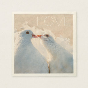 Serviettes Jetables White Kissing Doves - Love personnalisable