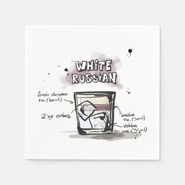 Serviettes Jetables White Russe Drink Recette Cocktail Napkin (Devant)