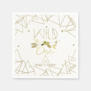 Serviettes Jetables WILD ONE Or Gold & White Boho 1er Anniversaire TOU