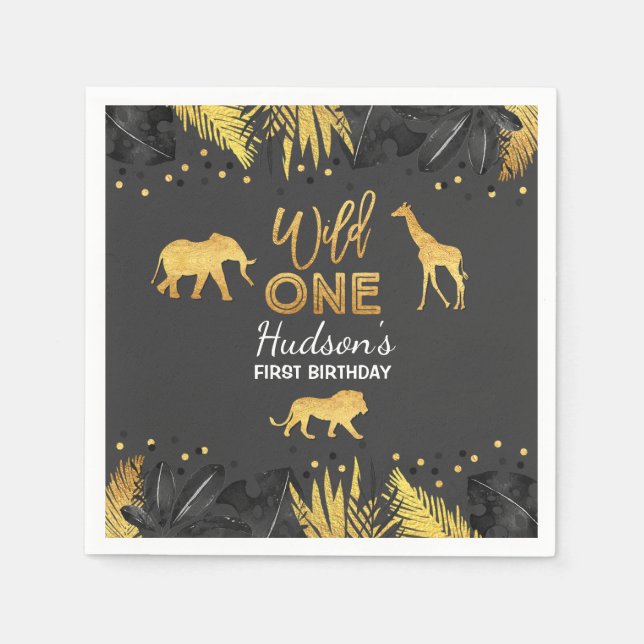 Serviettes Jetables Wild Un Anniversaire Jungle Animaux Napkin (Devant)