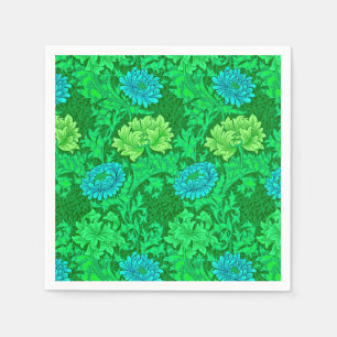 Serviettes Jetables William Morris Chrysanthemums, Lime Green & Aqua