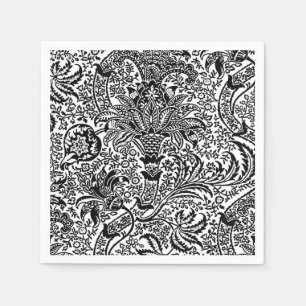 Serviettes Jetables William Morris Indien, noir et blanc