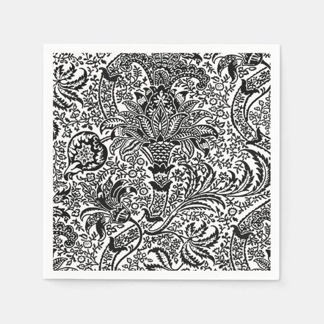Serviettes Jetables William Morris Indien, noir et blanc (Devant)
