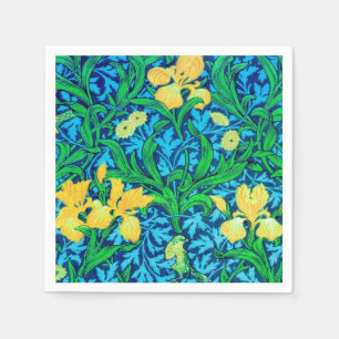 Serviettes Jetables William Morris Irises, jaune et bleu de cobalt