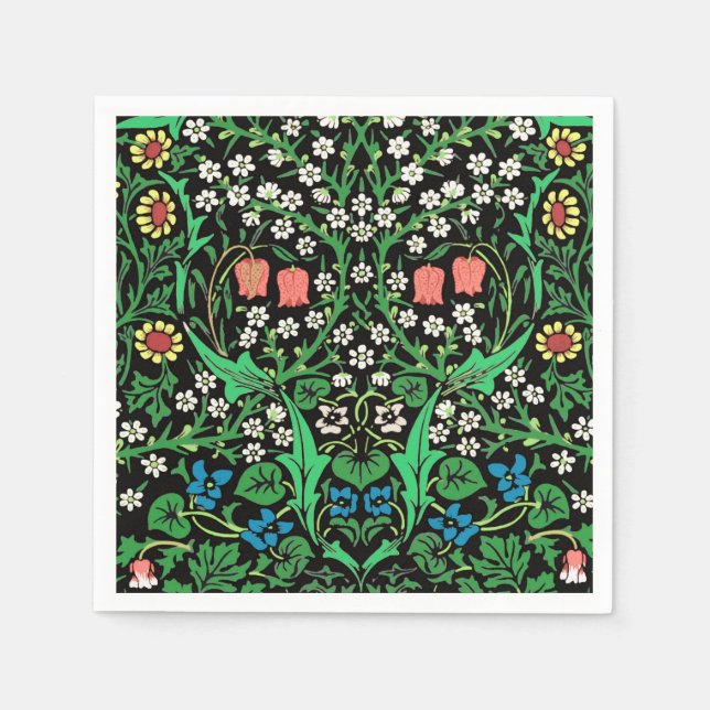 Serviettes Jetables William Morris Jacobean Floral, Arrière - plan noi (Devant)