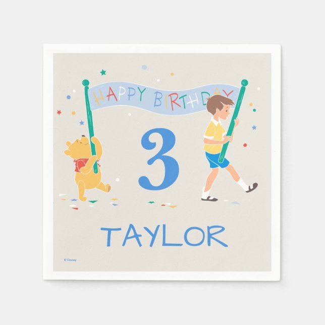 Serviettes Jetables Winnie l'Ooh | Joyeux anniversaire (Devant)