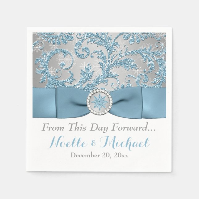 Serviettes Jetables Winter Wonderland, Mariage de ruban IMPRIMÉ servie (Devant)