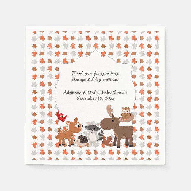 Serviettes Jetables Woodland Animal Baby shower / fête d'anniversaire (Devant)