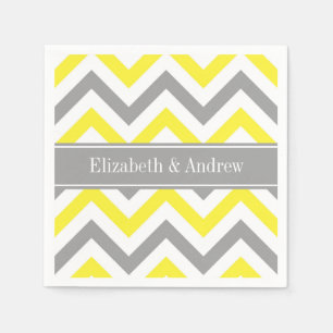 Serviettes Jetables Yellow Dk Gray White LG Chevron Gray Nom Monogram