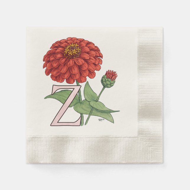 Serviettes Jetables Z pour Zinnia Flower Monogram Floral Art (Devant)