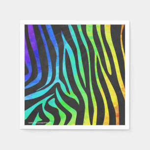 Serviettes Jetables Zebra Black and Rainbow Print