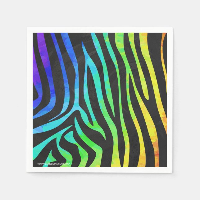 Serviettes Jetables Zebra Black et Rainbow Print (Devant)