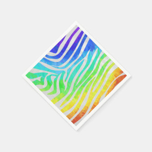 Serviettes Jetables Zebra Rainbow et White Print
