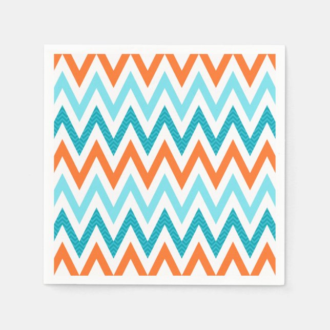 Serviettes Jetables ZigZag Chevron Orange Aqua Motif bleu moderne (Devant)