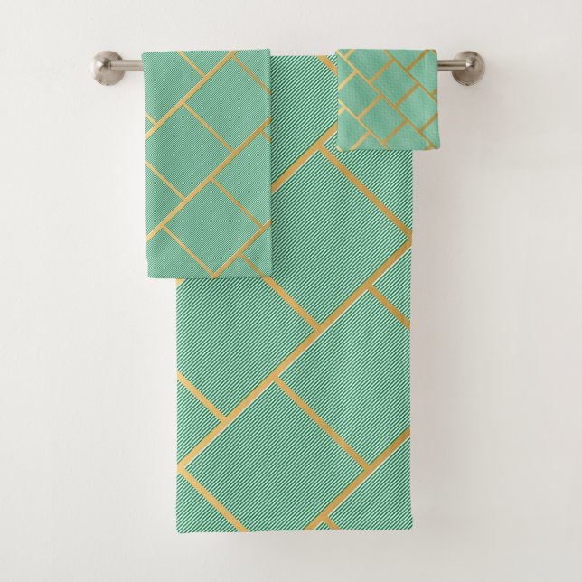 SERVIETTES LUXE GREEN STRIPE SALLE DE BAINS ABSTRA (En situation)