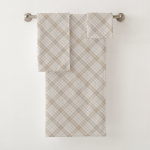Serviettes neutres de salle de bains de plaid