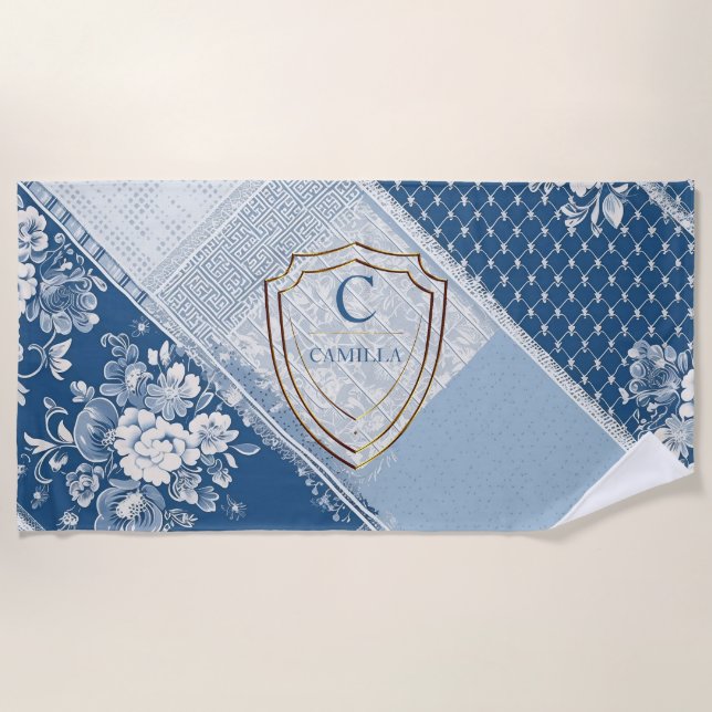Serviettes personnalisées Monogram bleu patern lux (Devant)