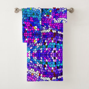 Serviettes roses bleues pourpres de Bath de motif