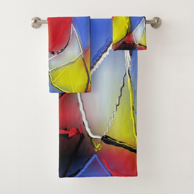 Serviettes rouges, jaunes, noires et bleues (En situation)