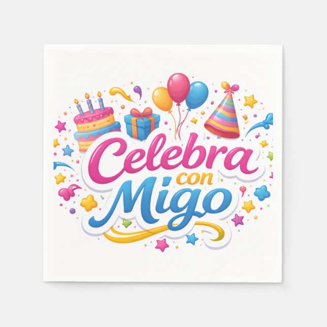 Servilleta de Papel con Diseño “Celebra Conmigo” | Napkin (Front)