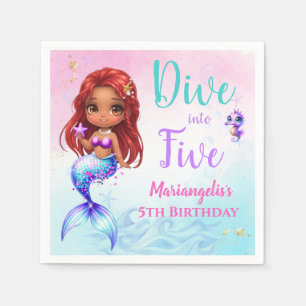 Servilletas De Papel Afro Red Hair Mermaid Birthda Napkin