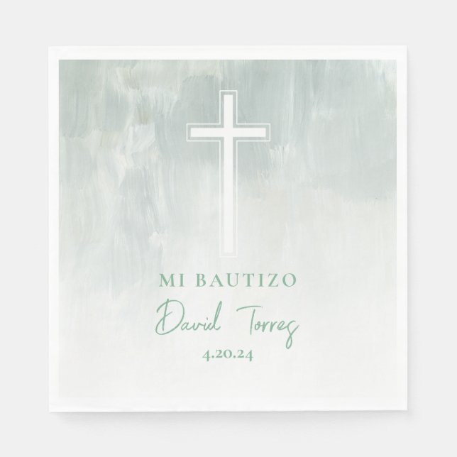 Servilletas Mi Bautizo Verde Spanish Napkins (Front)