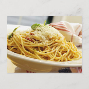 Serving a Bowl of Spaghetti with Tomato Sauce Postcard