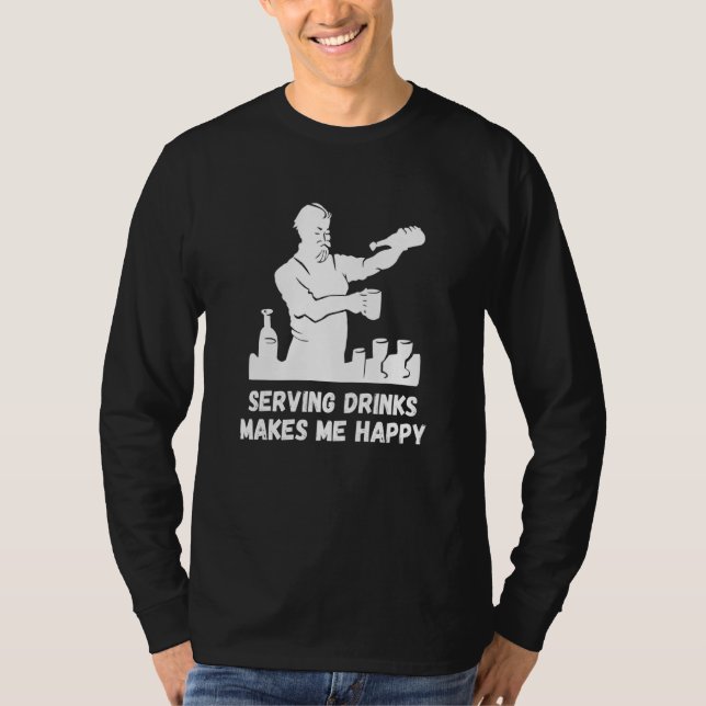 Serving Drinks Happy Bartender Mixologist Intoxico T-Shirt (Front)
