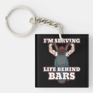 Serving Life Behind Bars Biker Dude Keychain