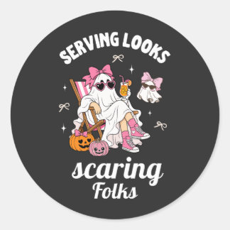 Serving Looks Scaring Folks Halloween Classic Round Sticker