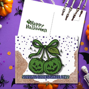 Serving Looks Since 1692 Green Pumpkins Holiday Postcard