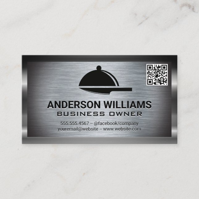 Serving Platter Knife |  QR Code Metal Border Business Card (Front)