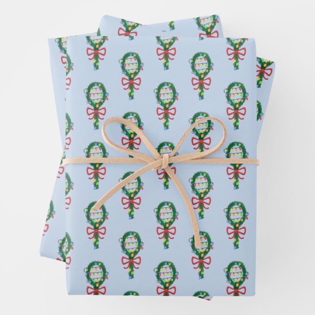 Serving This Christmas Tennis Racket Wreaths  Wrapping Paper Sheet (In situ)
